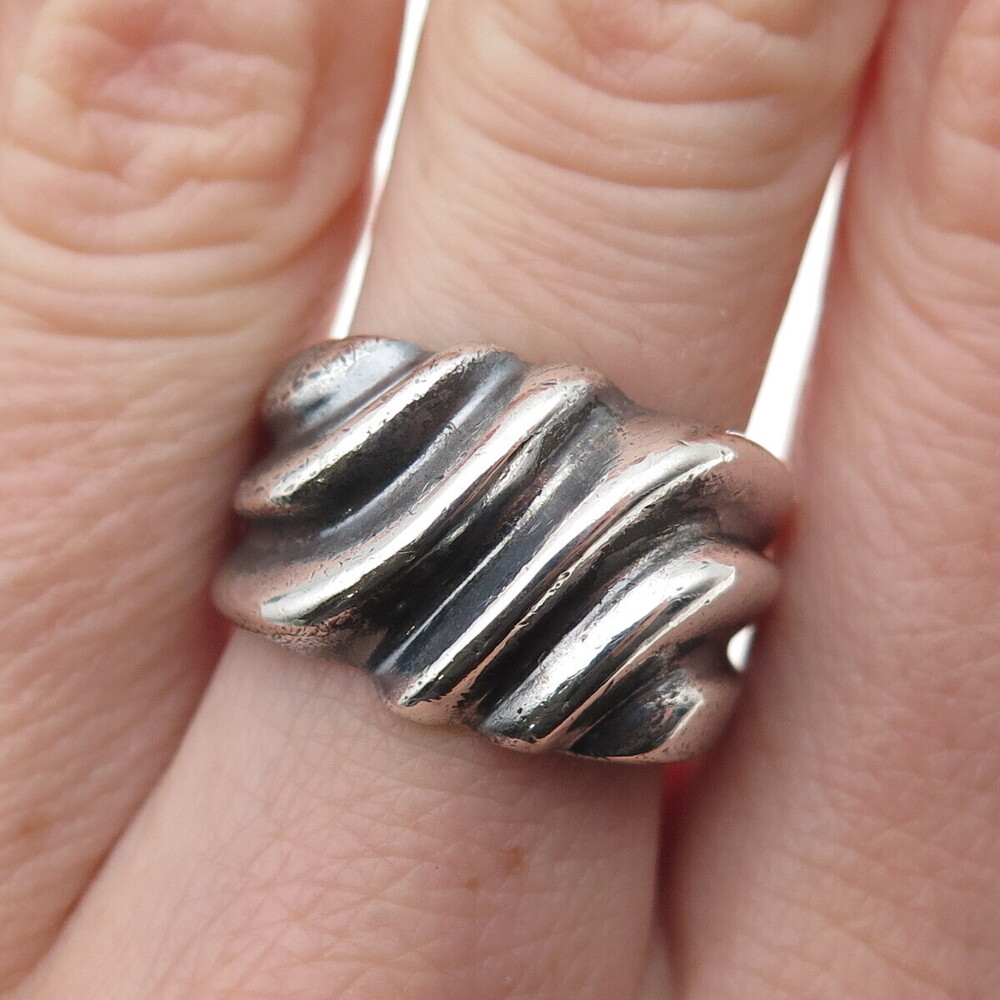 CHAPAL ZENRAY Sterling Silver Vintage Modernist Ribbed Oxidized Ring Size 7.25